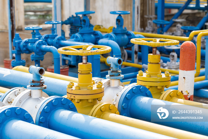 Valves at gas plant, Pressure safety valve selective focus.