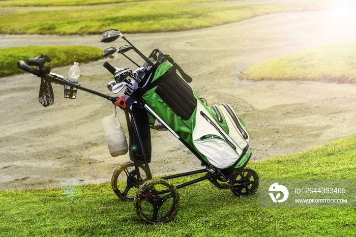 Golf trolley on golf course