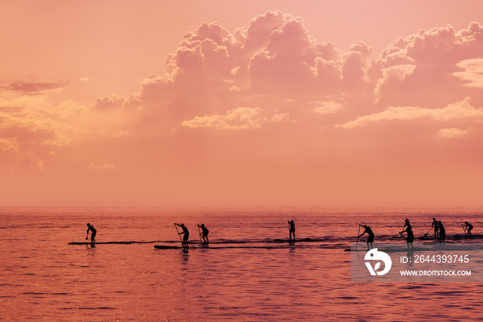 Stand up paddle boarding competition on open sea