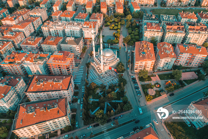 Iftar and mosque view taken by drone from Atakum district of Samsun.