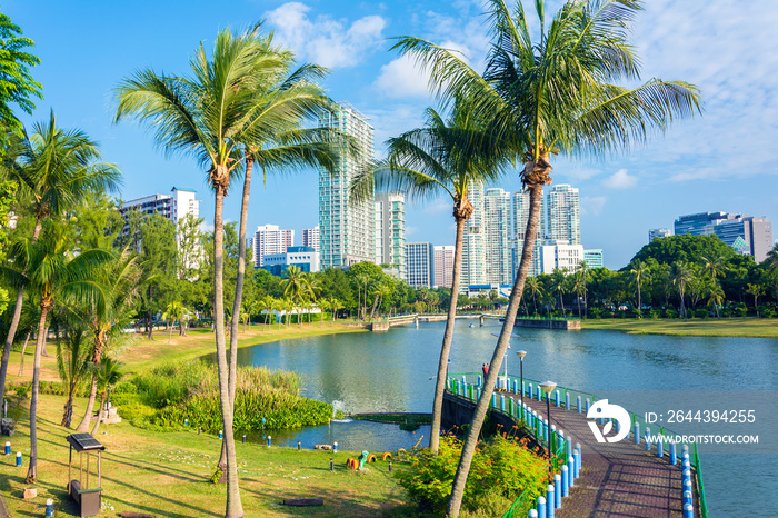 Kallang Riverside Park along the Kallang River, looking towards the Central Area.