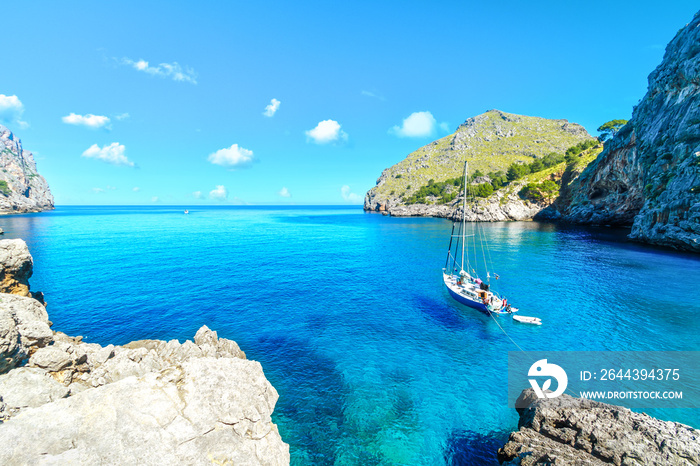 turquoise blue water in a bay on Mallorca