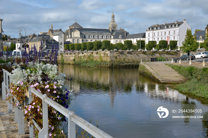 River Laila and abbey Sainte Croix at Quimperlé, a commune in the Finistère department of Brittany in northwestern France.