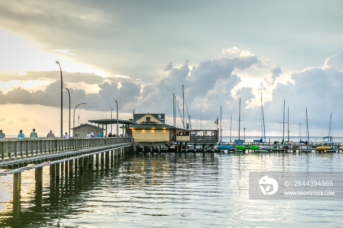 Building on Pier at Sunset in Fairhope, Alabama