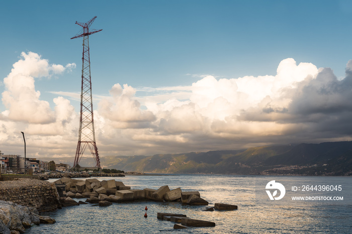 Sunset coast of Sicily near Messina