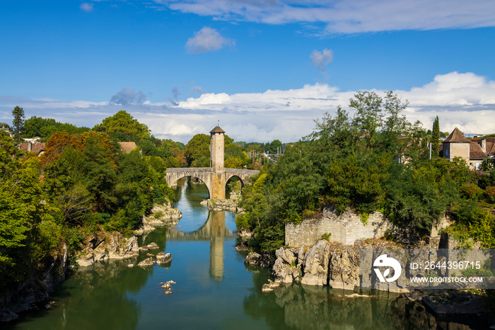 Pont Vieux, bridge in Orthez, New Aquitaine, Departement Pyrenees Atlantiques, France