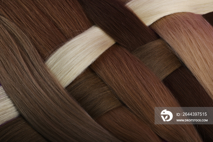 Top view of the natural hairs sections for hair extention.Background with copy space.