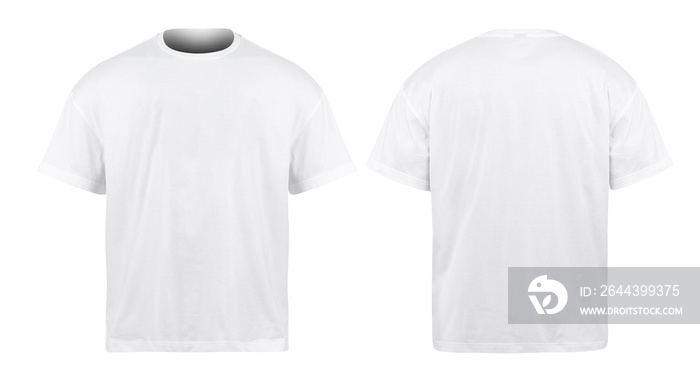 White Oversize T-shirts mockup front and back isolated on white background with clipping path.