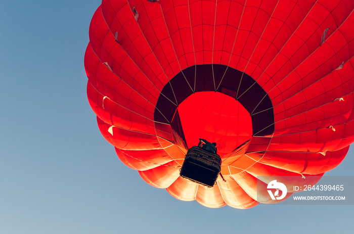 Colorful hot air balloon against the blue sky