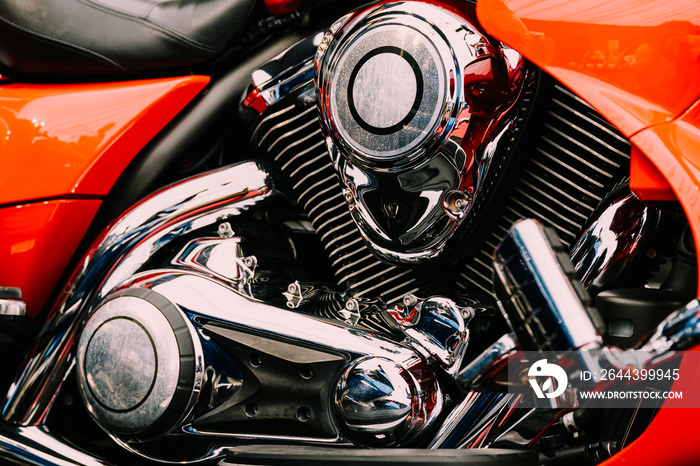 Motorcycle Chrome Engine Block Closeup