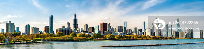 Downtown Chicago Skyline at Lake Michigan. United States