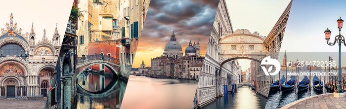 Venice City, famous landmarks collage