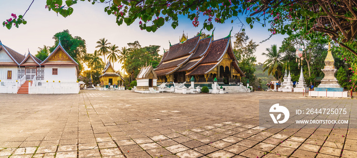 Panorama shot at Wat Xieng Thong (Golden City Temple) in Luang Prabang, Laos. Xieng Thong temple is one of the most important of Lao monasteries.