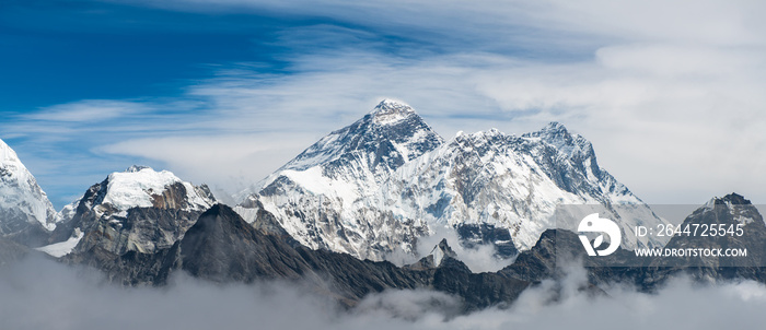 Mount Everest (8,848 m) the highest mountains in the world. This mountain lies on the border between Nepal and the Tibet Autonomous Region of China.