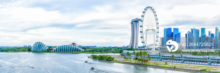 panoramic landscape scenery of Singapore city along waterfront