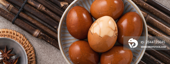 Delicious traditional Taiwanese food tea eggs.