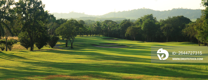 beautiful golf course at the sunset, sunrise time. , morning time