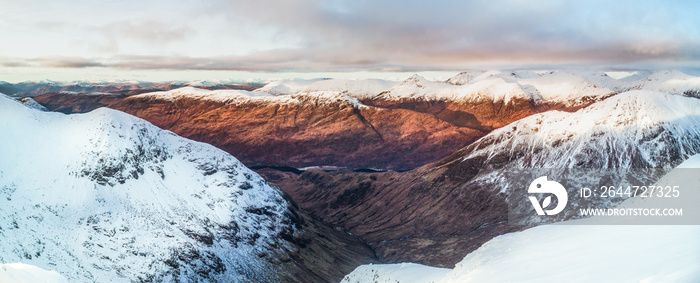 Snow Capped Scottish Mountains During Winter