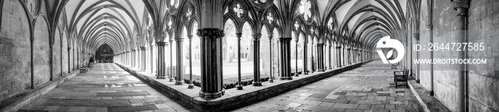 Salisbury cathederal cloisters, panoramic of two cloister walk ways