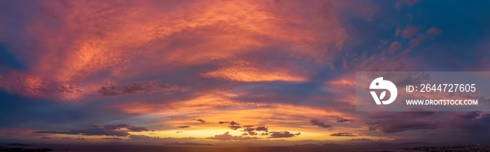 Panorama of a dramatic dusk sky over the ocean as background or texture