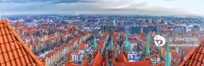 Gdansk aerial panorama, view from the roof of the Church of St Mary’s