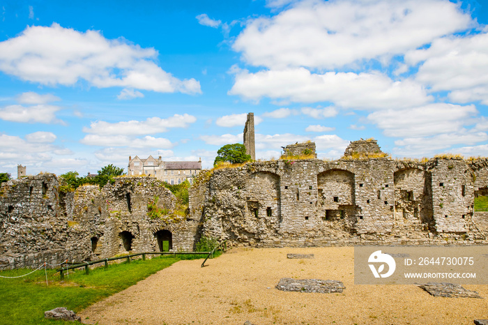 A panoramic view of Trim castle in County Meath on the River Boyne, Ireland. It is the largest Anglo-Norman Castle in Ireland