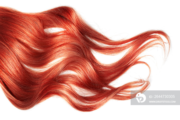 Red wavy hair isolated on white background