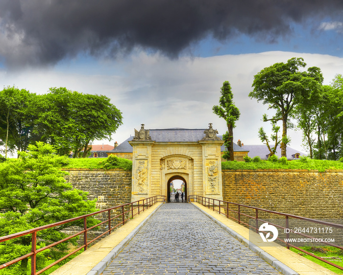 The gate to the fortress. The upper town of Longwy in Lorraine is one of the most beautiful cities fortified by Vauban in France. UNESCO World Heritage Site