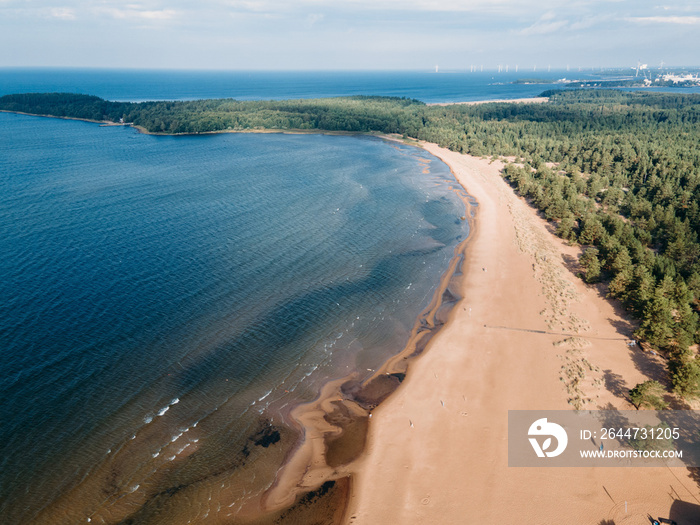 Aerial view to Beautiful sandy beach Yyteri at summer, in Pori, Finland