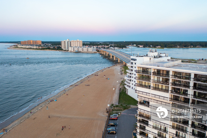 Aerial View of the Chesapeake Bay Lynnhaven River and Lesner Bridge in Virginia Beach looking South