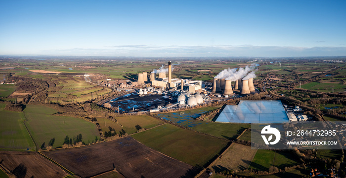 Aerial panorama of Power Station and Food production greenhouses