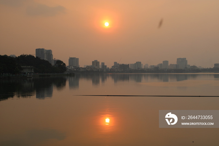 Epic sunset over the skyline of Hanoi