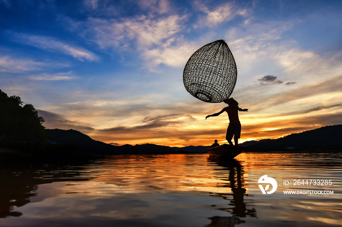 Mekong river fish sunset