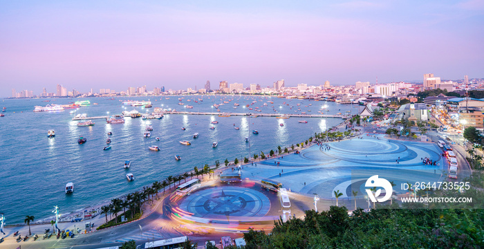 Viewpoint Pattaya Beach in Pattaya city Chonburi,Thailand, Transport Bus stop for tourists