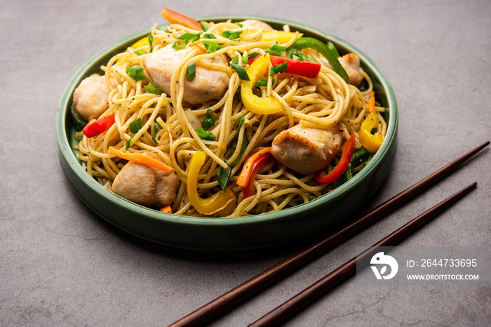 Chicken Hakka noodles or Schezwan or Szechwan noodles