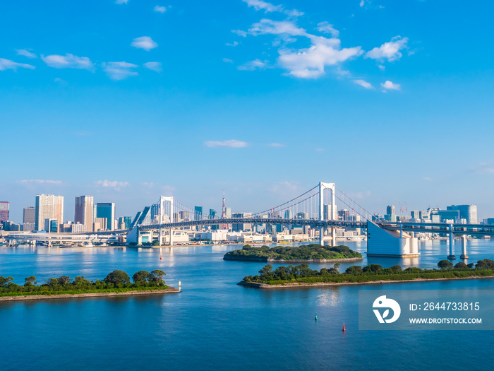 Beautiful cityscape with architecture building and rainbow bridge in tokyo city