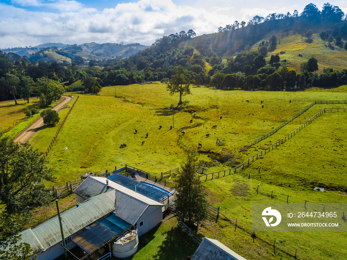 Aerial views over Australian Farm Landscape