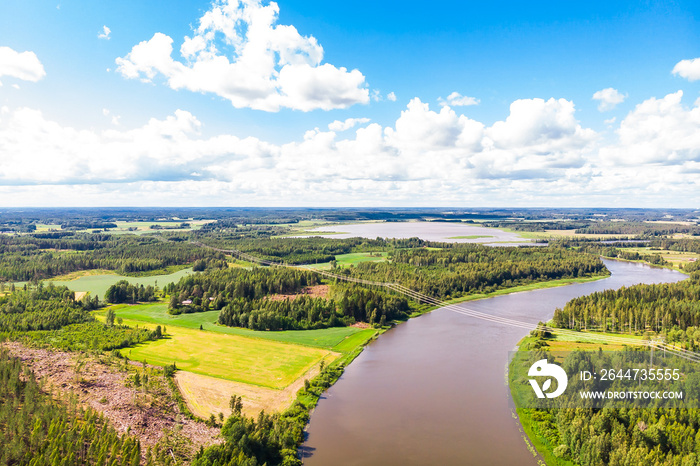 Aerial summer view of rapid Ahvionkoski at river Kymijoki, Finland.