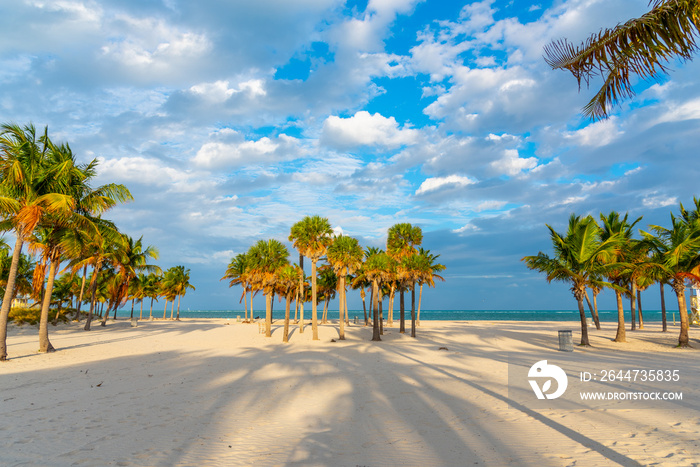 Crandon Park in Key Biscayne at sunset under a cloudy sky