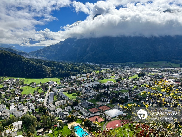 view of the city of Bludenz, Vorarlberg, Austria,  clouds, blue sky, alpine landscape