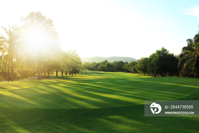 beautiful golf course at the sunset, sunrise time. , morning time