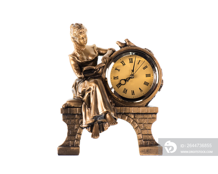 sculpture with vintage watch isolated on white background