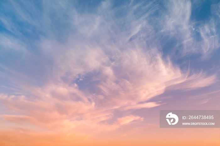 Colorful cloudy sky at sunset. Gradient color. Sky texture, abstract nature background