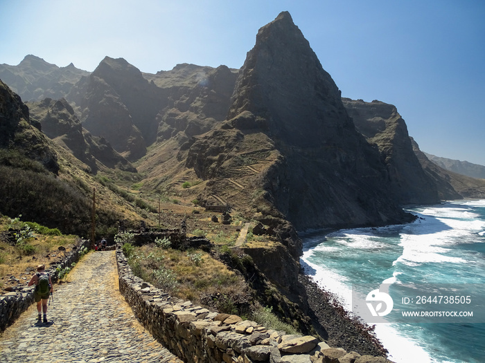 Cape Verde, Santo Antao island, walking tour along the Atlantic Ocean.