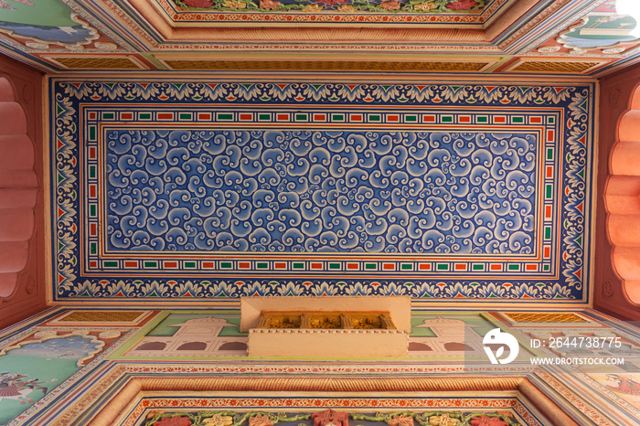 Inside ceiling painting of patrika gate, Jaipur, rajasthan, india.