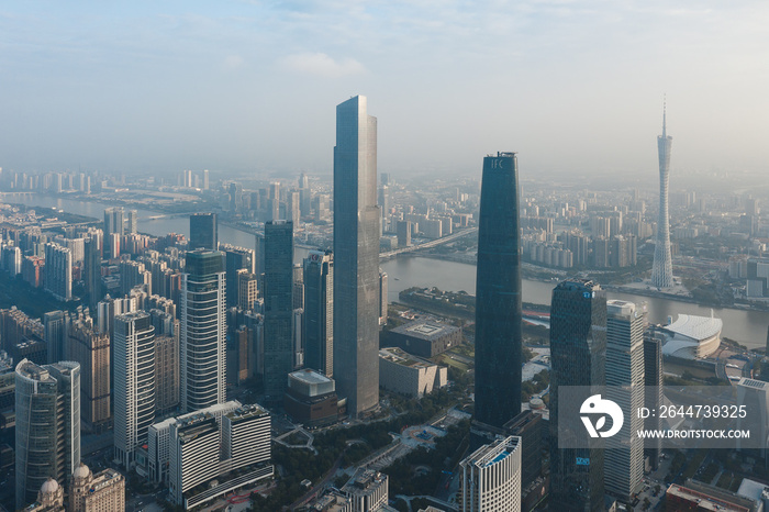 Guangzhou Pearl River New Town overpass under haze