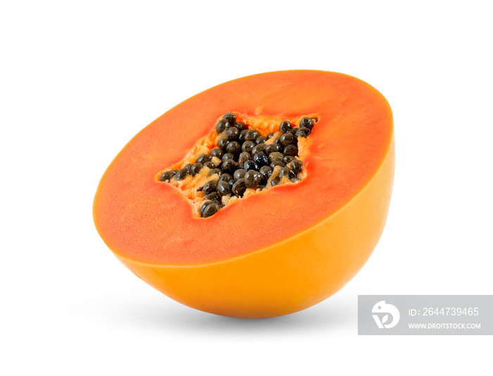 papaya slices on white background