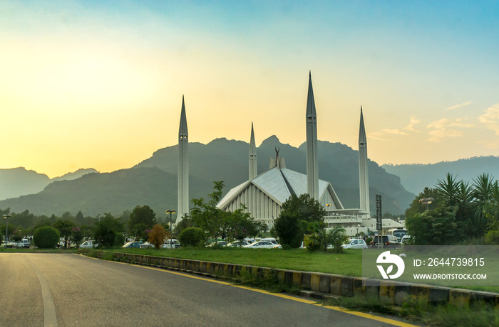 Faisal mosque evening view in Islamabad Pakistan