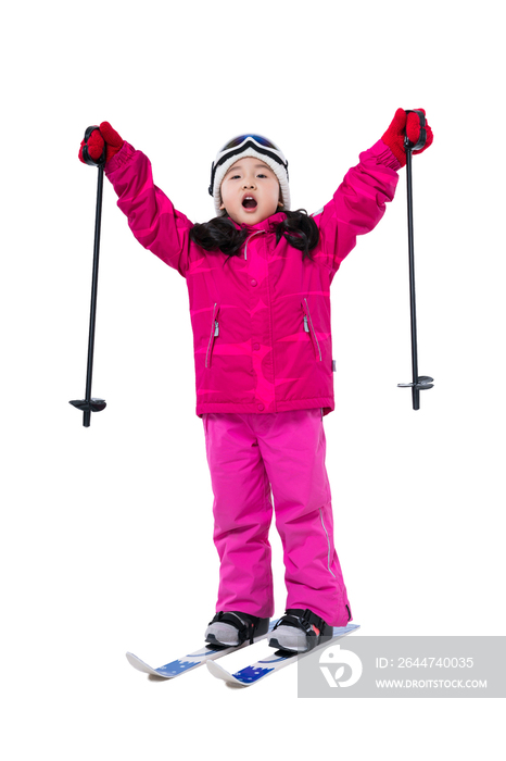 可爱的小女孩滑雪