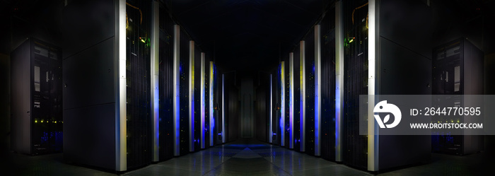 symmetrical futuristic modern server room in the data center with